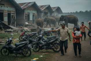 Satu Blok Mes Karyawan PT Rara Abadi Hancur Diseruduk 13 Gajah Sumatra