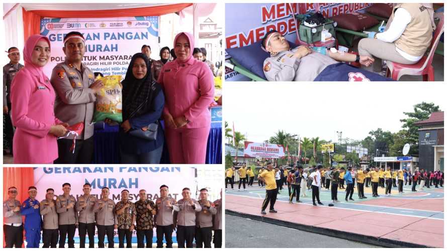 Polres Inhil Gelar Gerakan Pangan Murah, Meriahkan HUT RI ke-80 dengan Senam, Donor Darah, dan Bagi-Bagi Bendera