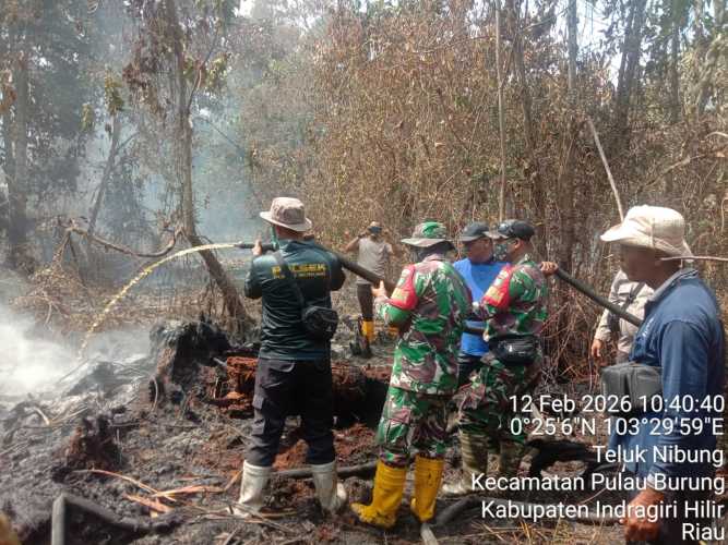 Jibaku Padamkan Karhutla, Personel Koramil 11/Pulau Burung Tak Kenal Lelah di Lahan Gambut Teluk Nibung