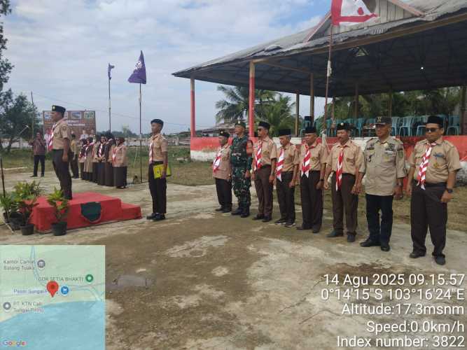 Peringatan Hari Pramuka Nasional Ke-64 di Batang Tuaka, Sertu Januar Effendi Hadir Mewakili Danramil