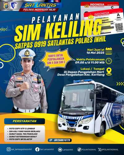 Kembali, Satlantas Polres Inhil Hadirkan Pelayanan SIM Keliling di Desa Pengalihan Kecamatan Keritang