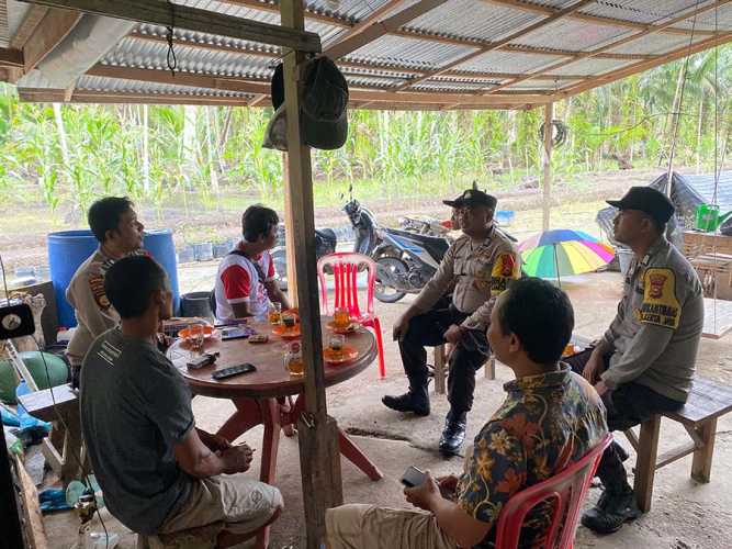 Polsek Kempas Sambangi Petani, Diskusi Terkait Ketahanan Pangan Tanaman Jagung.