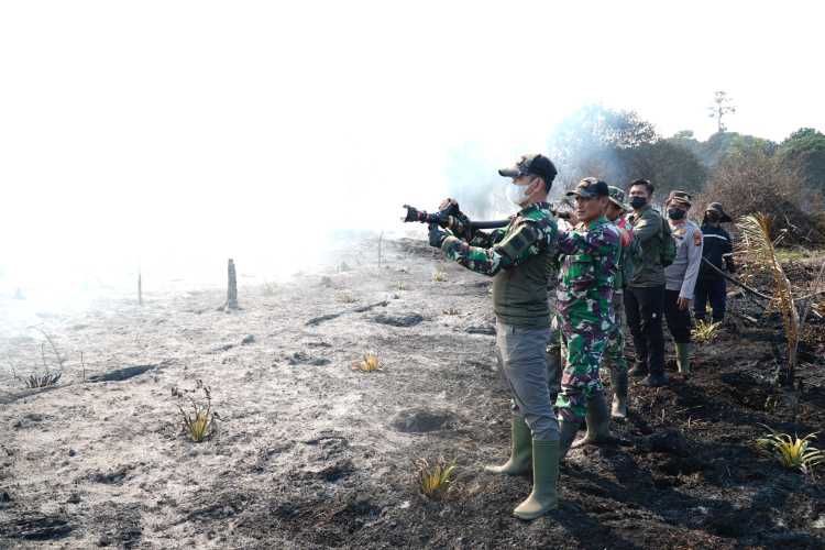 Dandim 0314/Inhil Turun Langsung Padamkan Karhutla di Desa Simpang Gaung