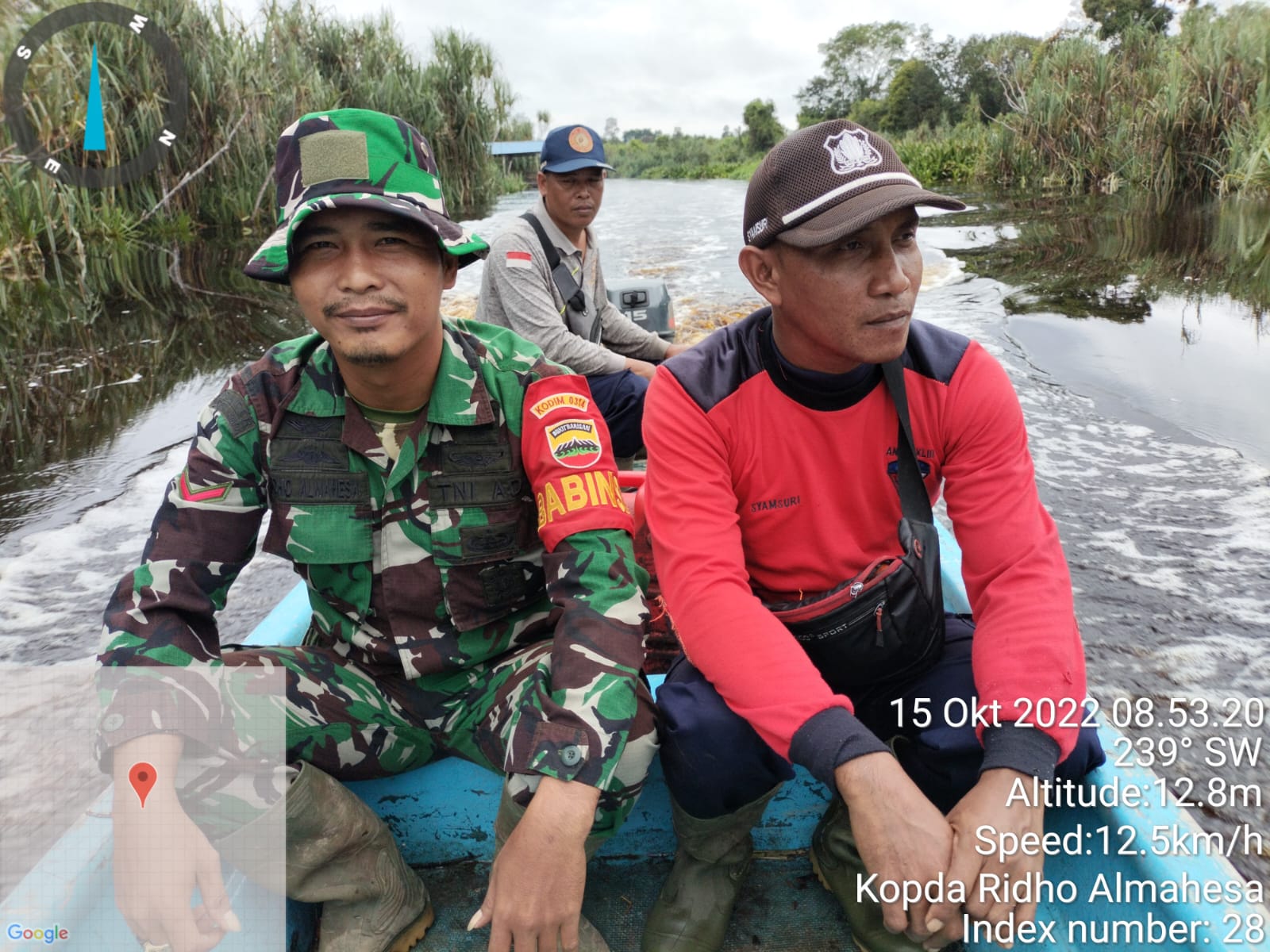 Kopda Ridho Almahesa  Babinsa Koramil 05/Gas Kembali  Melaksanakan Patroli Karhutlah Lintas Perairan Kondisi