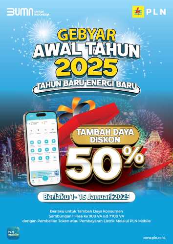 Gebyar Awal Tahun 2025: PLN Tawarkan Diskon 50% Tambah Daya Listrik