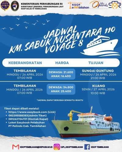 Himbauan KSOP Kelas IV Tembilahan Terkait Jadwal Pelayaran KM. Sabuk Nusantara 110 Voyage 8