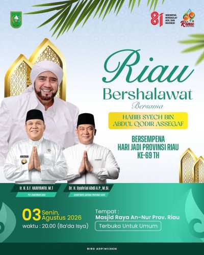 Peringati HUT ke-69, Pemprov Riau Ajak Masyarakat Bersalawat Bersama Habib Syech