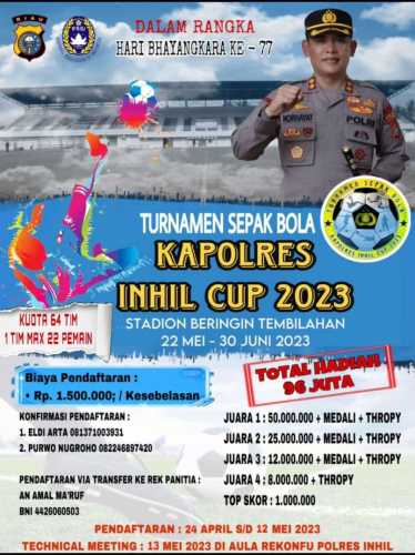 Turnamen Kapolres Inhil Cup 2023 Memperebutkan Hadiah 96 Juta Rupiah, Daftarkan Tim Anda