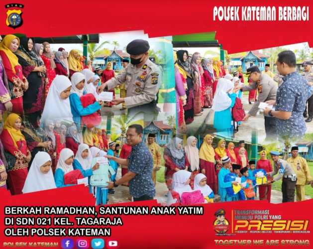 Polsek Kateman Santuni Anak Yatim di SD Negeri 021 Tagaraja