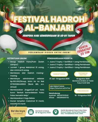 Meriahkan HUT RI ke-80, Desa Pulau Palas Gelar Festival Hadroh dan Al-Banjari