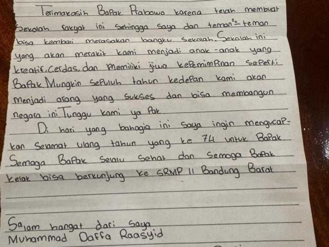 Sebuah Titipan Surat, Selembar Harapan: Cerita Daffa untuk Presiden Prabowo
