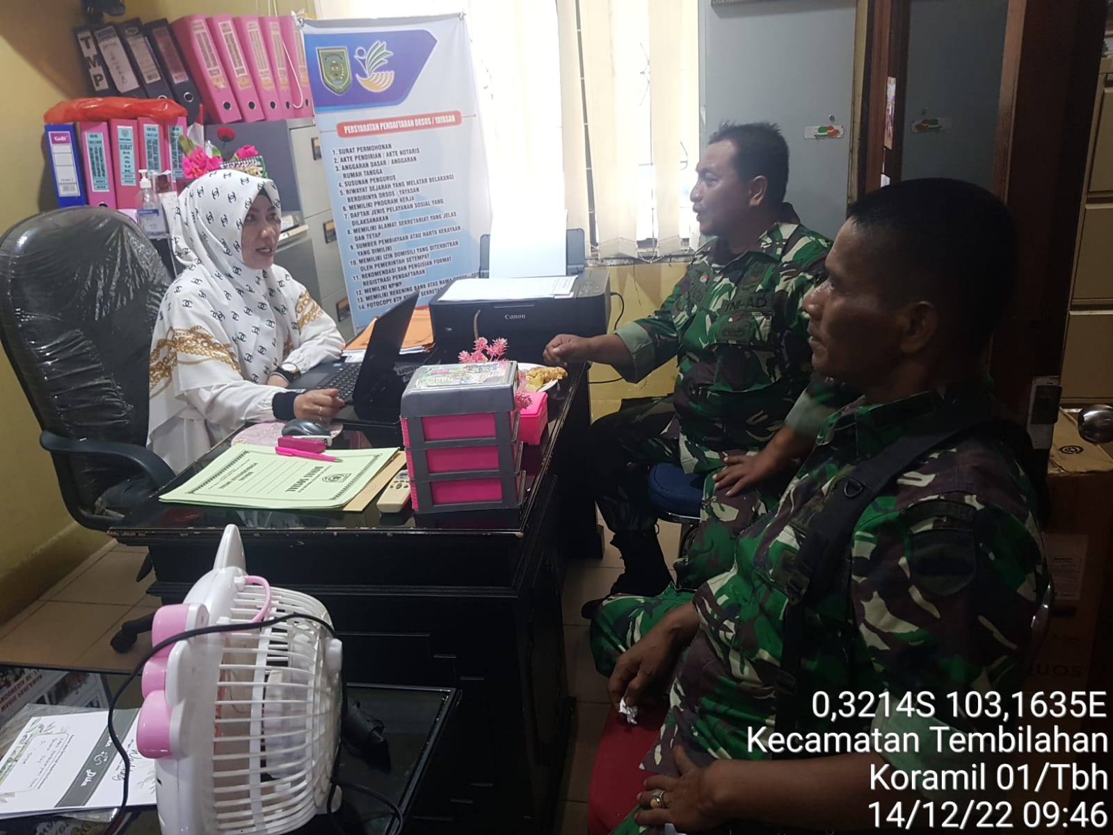 Komandan Pos Koramil Berserta Babinsa Tembilahan Hulu Barat Lakukan Koordinasi TMP Bersama Dinsos