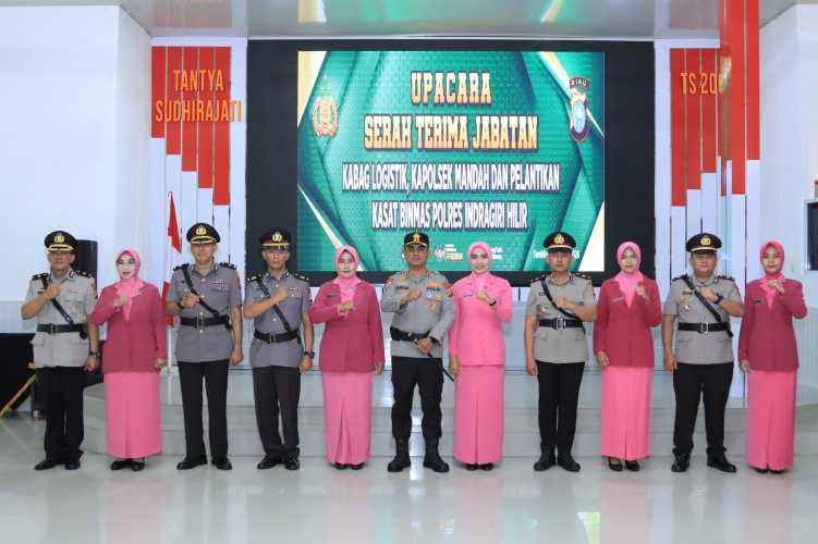 Kapolres Inhil AKBP Farouk Oktora S.H, S.I.K, Pimpin Upacara Sertijab Kabag Log, Kapolsek dan Pelantikan  PS Kasat Binmas