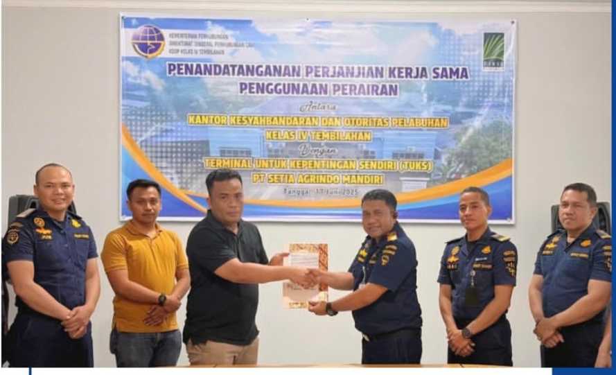 Kepala KSOP Kelas IV Tembilahan Tandatangani Perjanjian Sewa Perairan dengan PT Setia Agrindo Mandiri