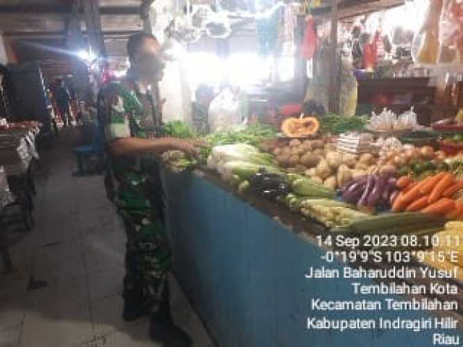 Sertu Suratno Pantau Harga-Harga Sembako dipasar Kota Tembilahan