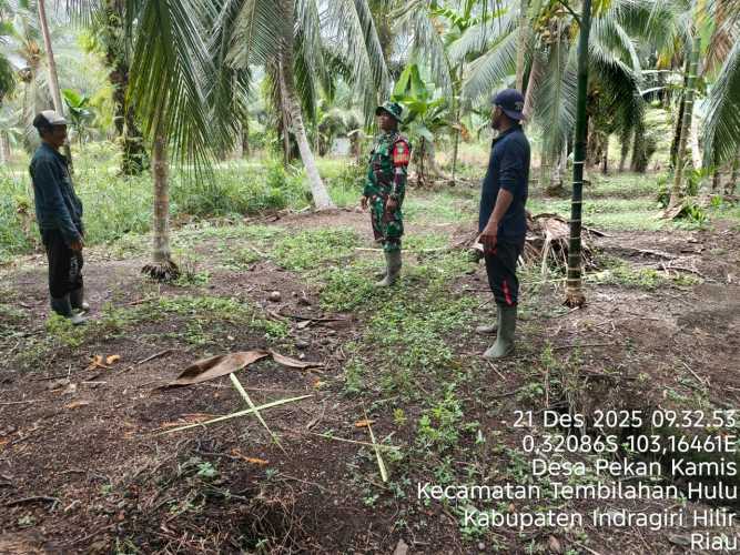 Babinsa Tembilahan Hulu  melaksanakan patroli tapal batas Desa Pekan Kamis: