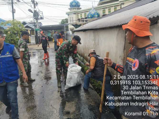 Babinsa Sertu Suherman dan Lintas Instansi Bersatu, Perkuat Mitigasi Bencana di Tembilahan