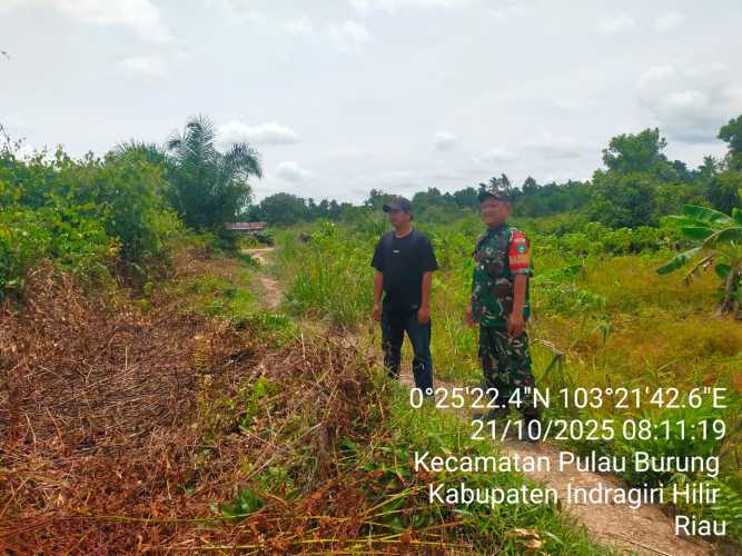 Babinsa Koramil 11/Pulau Burung Gelar Patroli Tapal Batas di Desa Sri Danai Jaya Cegah Potensi Konflik