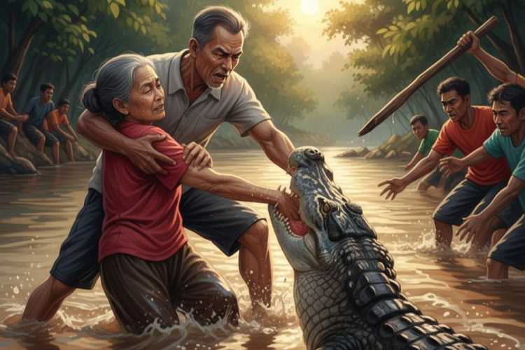 Cinta di Ujung Maut: Kisah Suami di Inhil Berhasil Tarik Istri dari Serangan Buaya