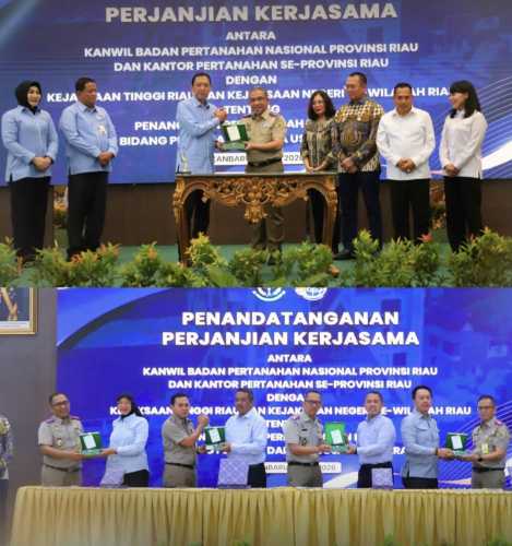 Perkuat Sinergi Penegakan Hukum Pertanahan, Kakantah Inhil dan Kajari Teken Perjanjian Kerja Sama