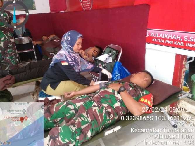 Babinsa Koramil 08/Mandah Ikut Donor Darah Dalam Rangka HUT Persit Ke -78