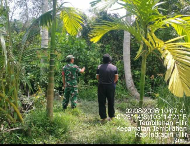 Babinsa Tembilahan Hilir Laksanakan Patroli Tapal Batas Wilayah Perkebunan