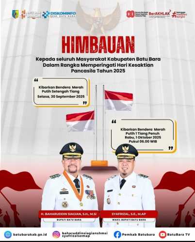 Bupati Batu Bara Ajak Warga Kibarkan Bendera: Momentum Hari Kesaktian Pancasila 2025 Jadi Pengingat Nilai Kebangsaan