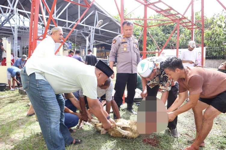 Polres Batu Bara Laksanakan Penyembelihan Hewan Qurban dalam Rangka Idul Adha 1446 H
