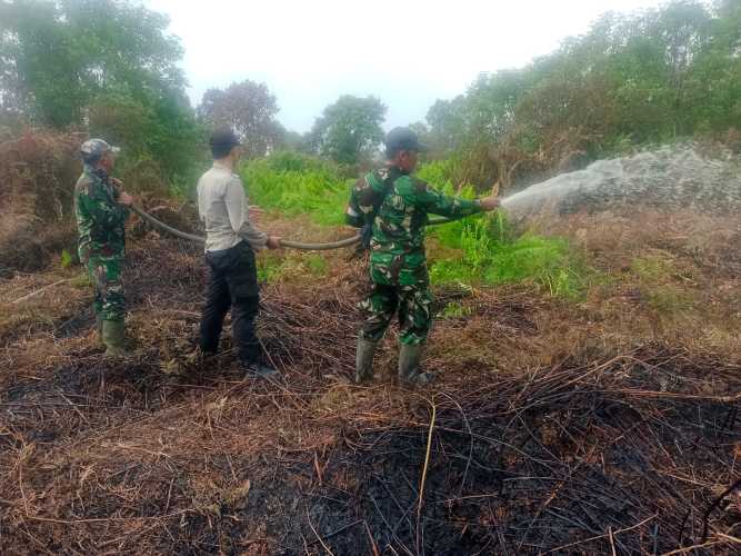 Babinsa Bersama Satgas Karhutlah Fokus Pemadaman di Hari Keempat