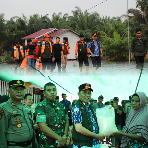 Ditengah Guyuran Hujan,Pj Bupati Inhil H. Herman, SE, MT, Beserta Jajaran Meninjau dan Salurkan Bantuan Untuk Korban Banjir