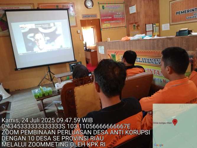 Pemdes Sungai Intan kembali ikuti Pembinaan Perluasan Desa Anti Korupsi melalui virtual zoom meeting