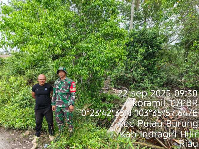 Babinsa Koramil 11/PBR Laksanakan Patroli Tapal Batas di Desa Pulau Burung