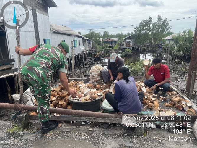 Babinsa Mandah Menggelar Penyuluhan  mengenai cara menjaga kualitas hasil panen kelapa agar harga jual lebih baik: