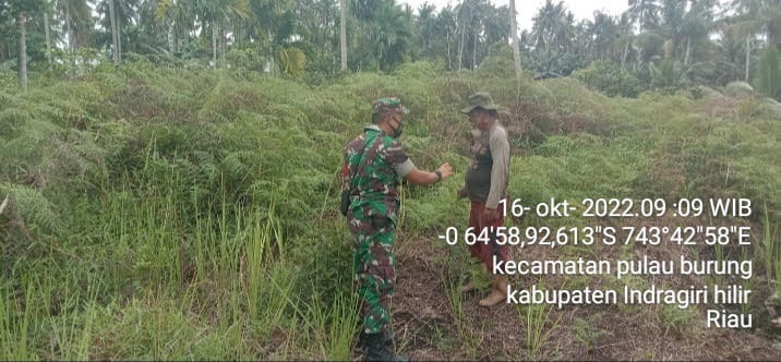 Serda Supardiyanto Babinsa Koramil 11/Pulau Burung Patroli Fokus Karhutlah  di Bangun Harjo