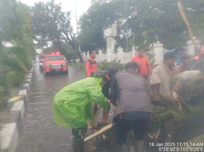 Babinsa Sungai Beringin dan Tim BPBD Evakuasi Pohon Tumbang Akibat Cuaca Buruk