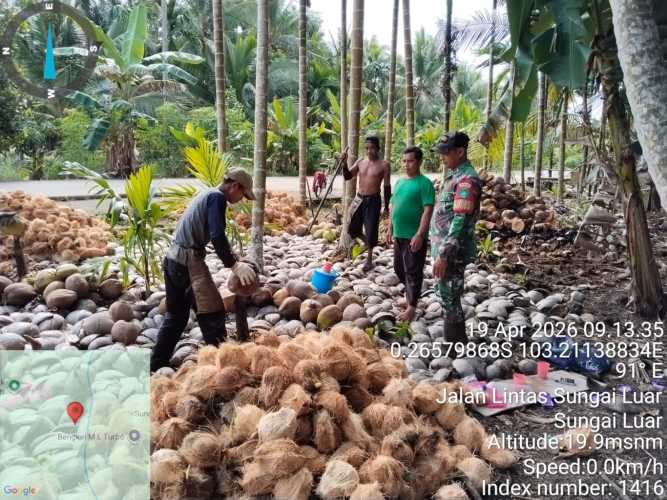 Babinsa Sungai Luar Galang Komsos dengan Pekerja Kelapa demi Keamanan dan Ketertiban