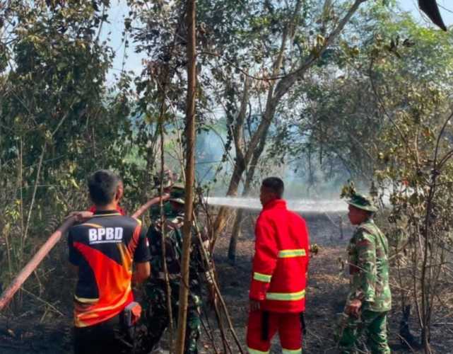 Prajurit Yonif TP 952/IB Dikerahkan Padamkan Karhutla di Bathin Solapan Bengkalis