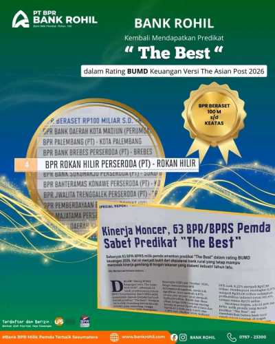 Kinerja Gemilang! PT BPR Bank Rohil Raih Predikat 