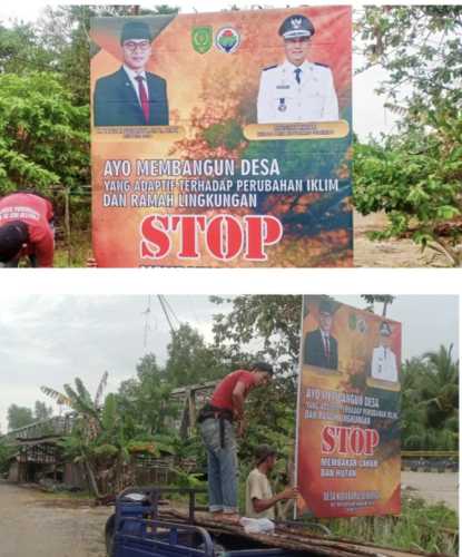 Pemdes Kotabaru Seberida Pasang Baliho Himbauan Ramah Lingkungan di Jembatan Syekh Abdurrahman Yaqub