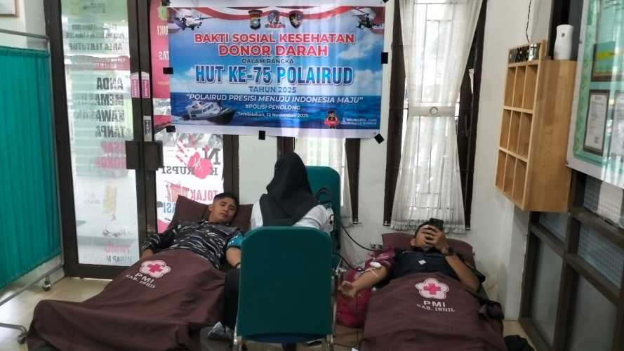 Satpolairud Polres Inhil Gelar Donor Darah Bersama Instansi Maritim Sambut HUT ke-75 Polairud Tahun 2025