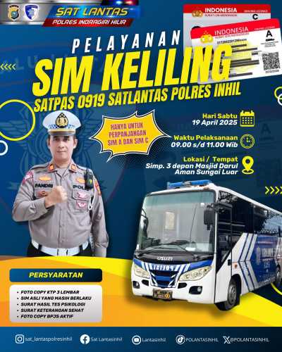Satlantas Inhil Besok Gelar Layanan SIM Keliling di Sungai Luar