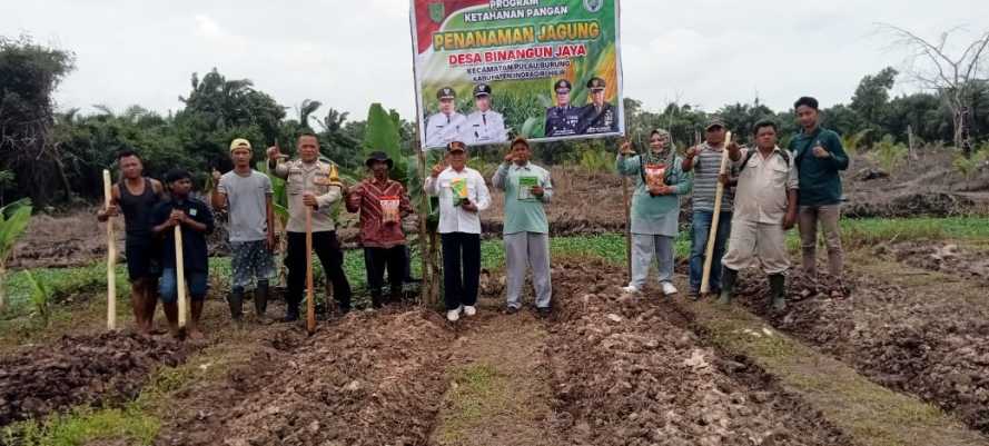 Bhabinkamtibmas Polsek Pulau Burung Dampingi Penanaman Jagung Dukung Swasembada Pangan 2025