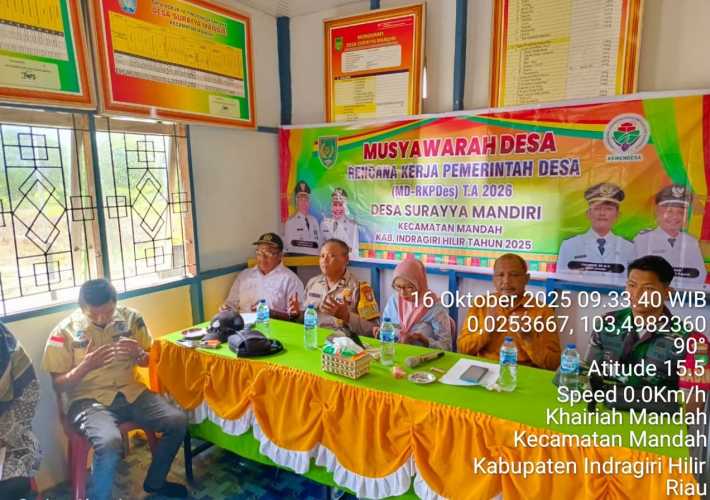 Babinsa Koramil 08/Mandah Mengikuti Musdes RKPdes Surayya Mandiri Tahun Anggaran 2026