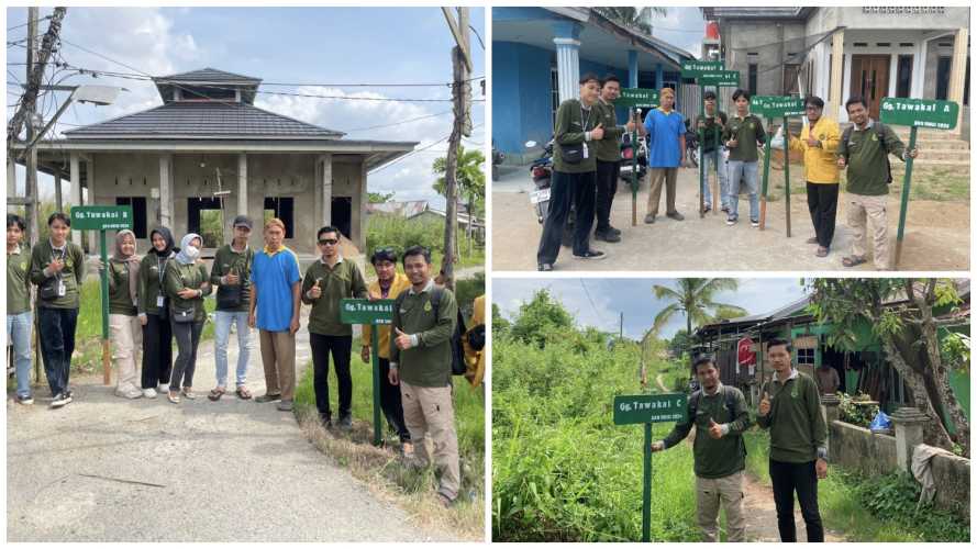 Mahasiswa KKN Universitas Islam Indragiri Pasang Plang Nama Jalan di Kelurahan Tembilahan Hulu