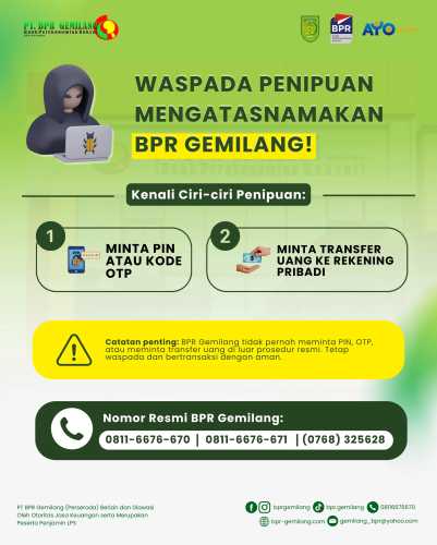 Waspada Penipuan Mengatasnamakan BPR Gemilang!