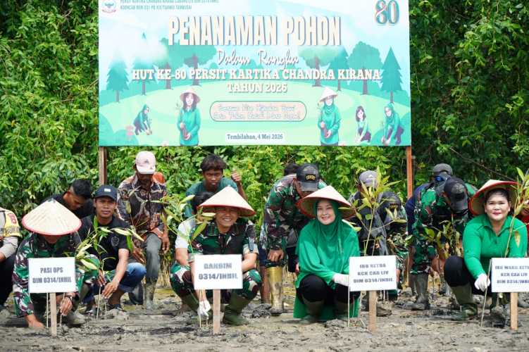 Sempena  HUT ke-80 Persit KCK, Kodim 0314/Inhil Tanam Pohon Mangrove