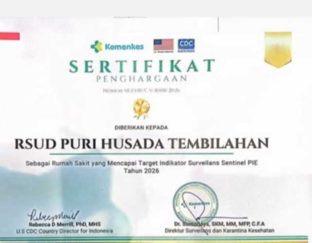 RSUD Puri Husada Tembilahan Raih Penghargaan Bergengsi Nasional Pengendalian Infeksi Kemenkes dan US CDC