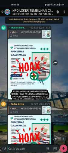 Informasi Lowongan Pekerjaan di Puskesmas Gajah Mada Tembilahan Tidak Benar