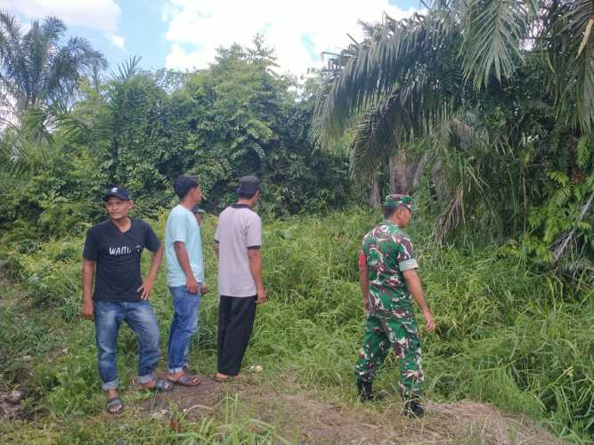 Babinsa Koramil 01/Tbh Jajaki Tapal Batas Wilayah Desa Sialang Panjang