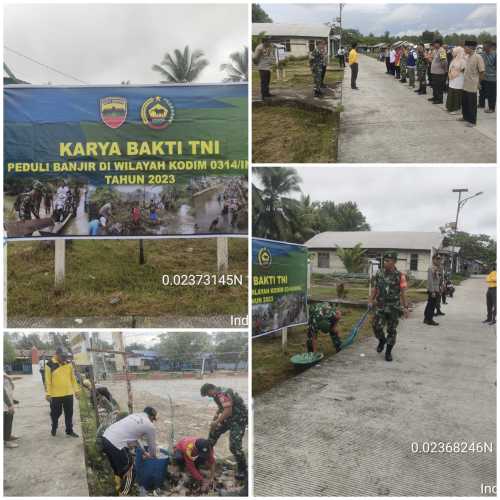 Koramil 08/Mandah Bersama Forkopimcam Laksanakan Karya Bhakti TNI Peduli Banjir di Wilayah Kodim 0314/Inhil